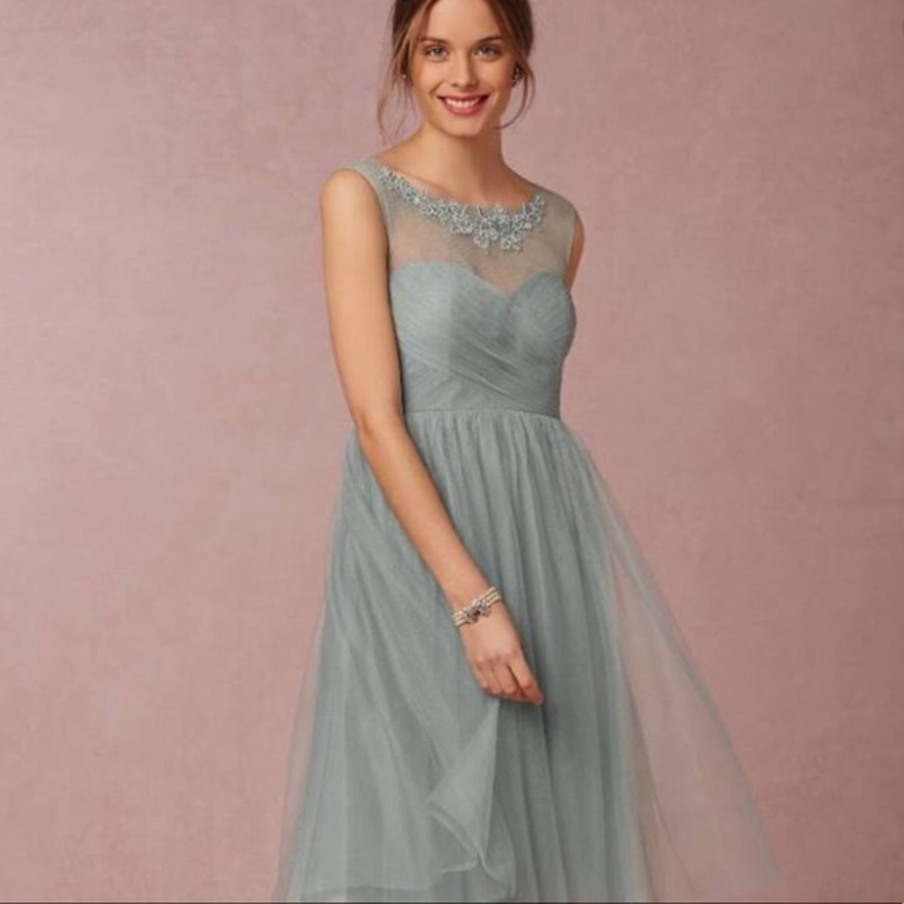 BHLDN Jenny Yoo Chloe Blue Green Tulle Lace 0